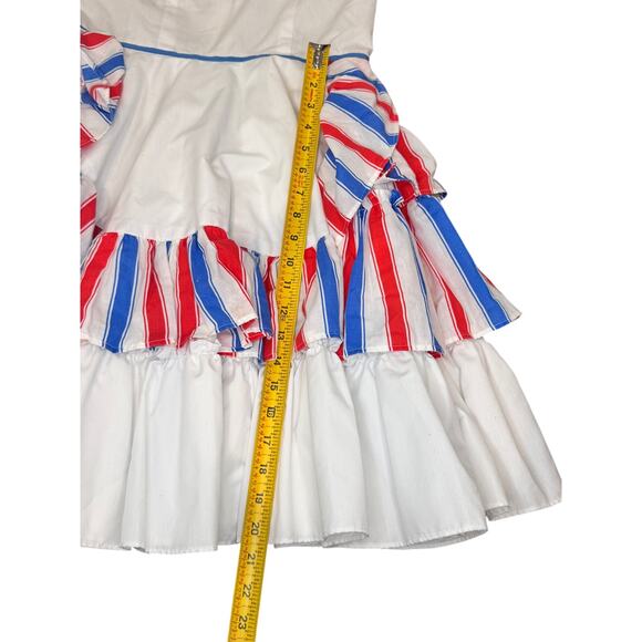 VTG Spanish Flamenco Dress Red White Blue Striped Ruffle Heritage Puerto Rico S - Picture 3 of 13
